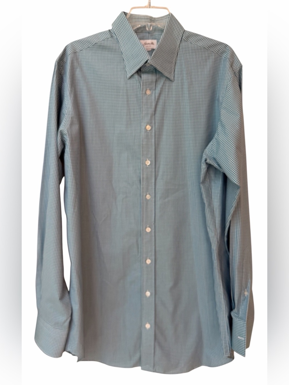 Hamilton Custom Made Shirt Luxury Classic Sport Shirt, Blue Green Check, Sz XL
